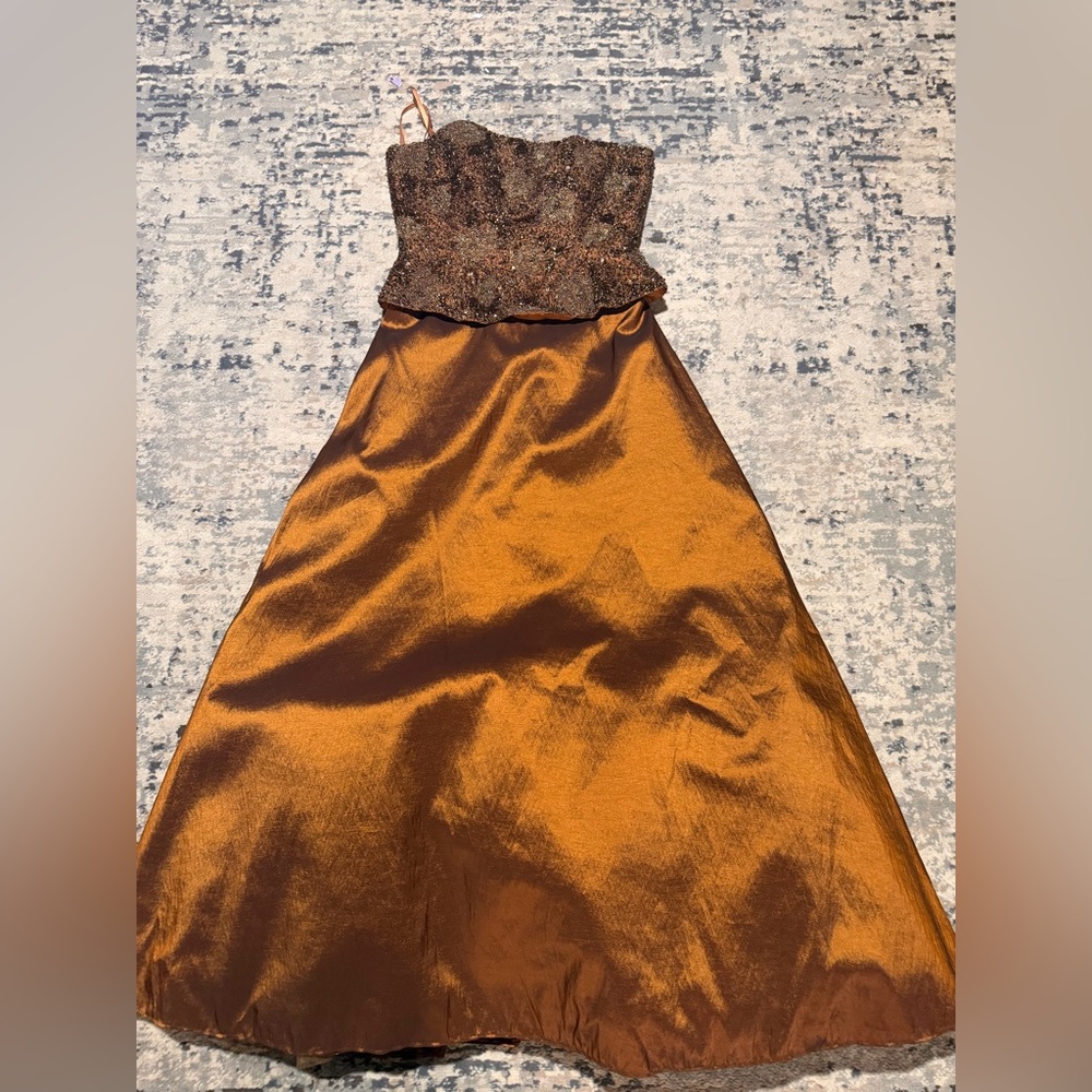 Jovani Beaded Bronze Evening Gown Dress Size 10 - Picture 12 of 14